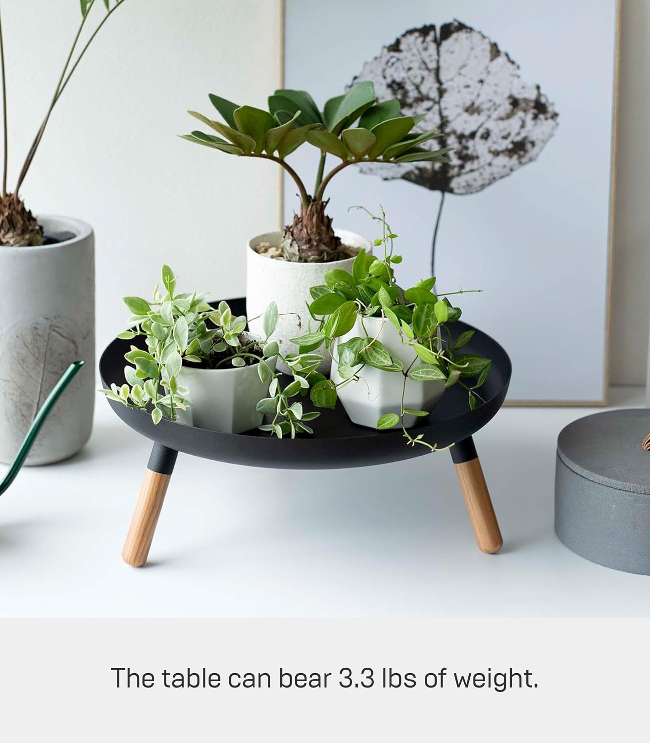 image:imageYAMAZAKI Home Plain Metal Pedestal Table Tray with Wooden Legs for Countertop Or Floor Holds Fruit Plants Tea 5 Steel WoodBlack