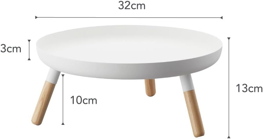 image:imageYAMAZAKI Home Plain Metal Pedestal Table Tray with Wooden Legs for Countertop Or Floor Holds Fruit Plants Tea 5 Steel WoodWhite