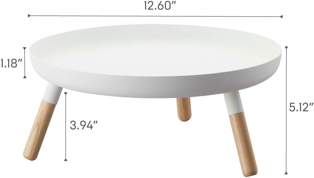 image:imageYAMAZAKI Home Plain Metal Pedestal Table Tray with Wooden Legs for Countertop Or Floor Holds Fruit Plants Tea 5 Steel WoodWhite