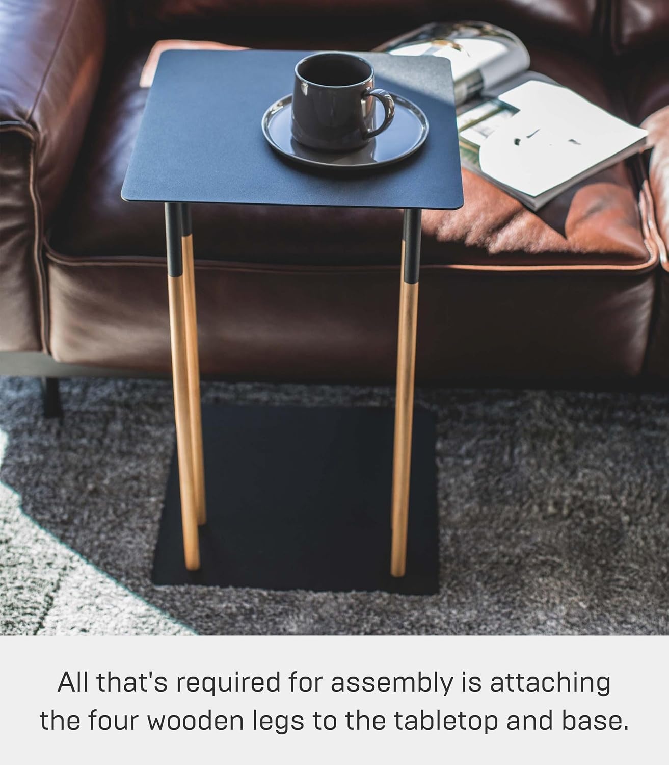 image:imageYAMAZAKI Home Plain Metal and Wood Sliding Sofa C Table End Table Coffee Tray Laptop Desk Modern Bedside Or Living Room Small Accent Table 22 SteelBlack