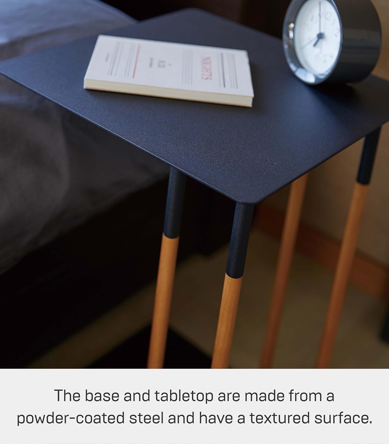 image:imageYAMAZAKI Home Plain Metal and Wood Sliding Sofa C Table End Table Coffee Tray Laptop Desk Modern Bedside Or Living Room Small Accent Table 22 SteelBlack