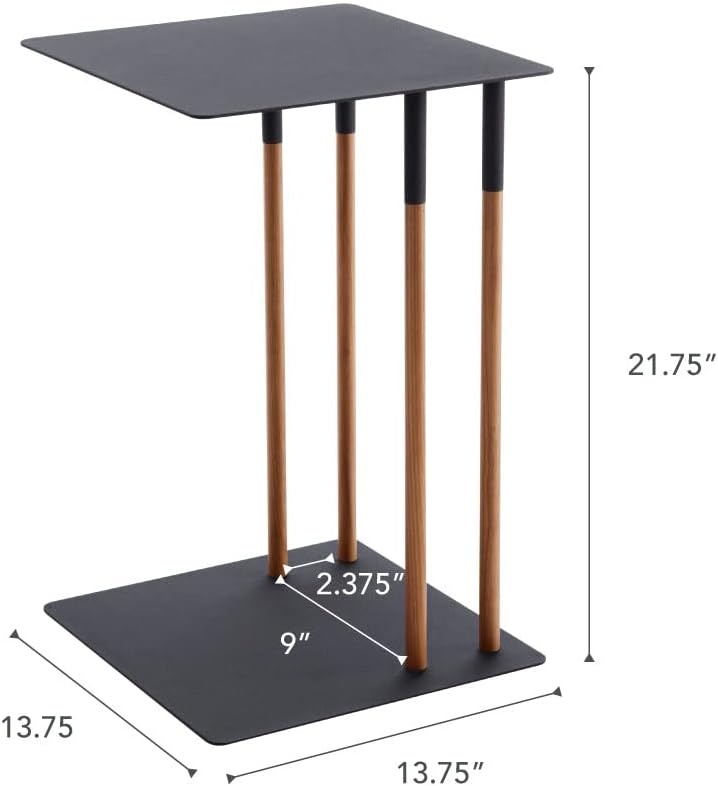 image:imageYAMAZAKI Home Plain Metal and Wood Sliding Sofa C Table End Table Coffee Tray Laptop Desk Modern Bedside Or Living Room Small Accent Table 22 SteelBlack