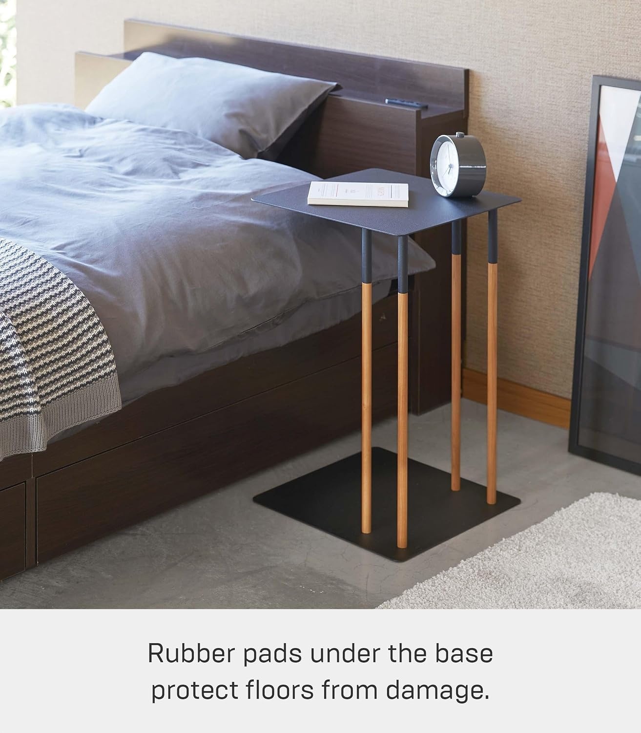 image:imageYAMAZAKI Home Plain Metal and Wood Sliding Sofa C Table End Table Coffee Tray Laptop Desk Modern Bedside Or Living Room Small Accent Table 22 SteelBlack