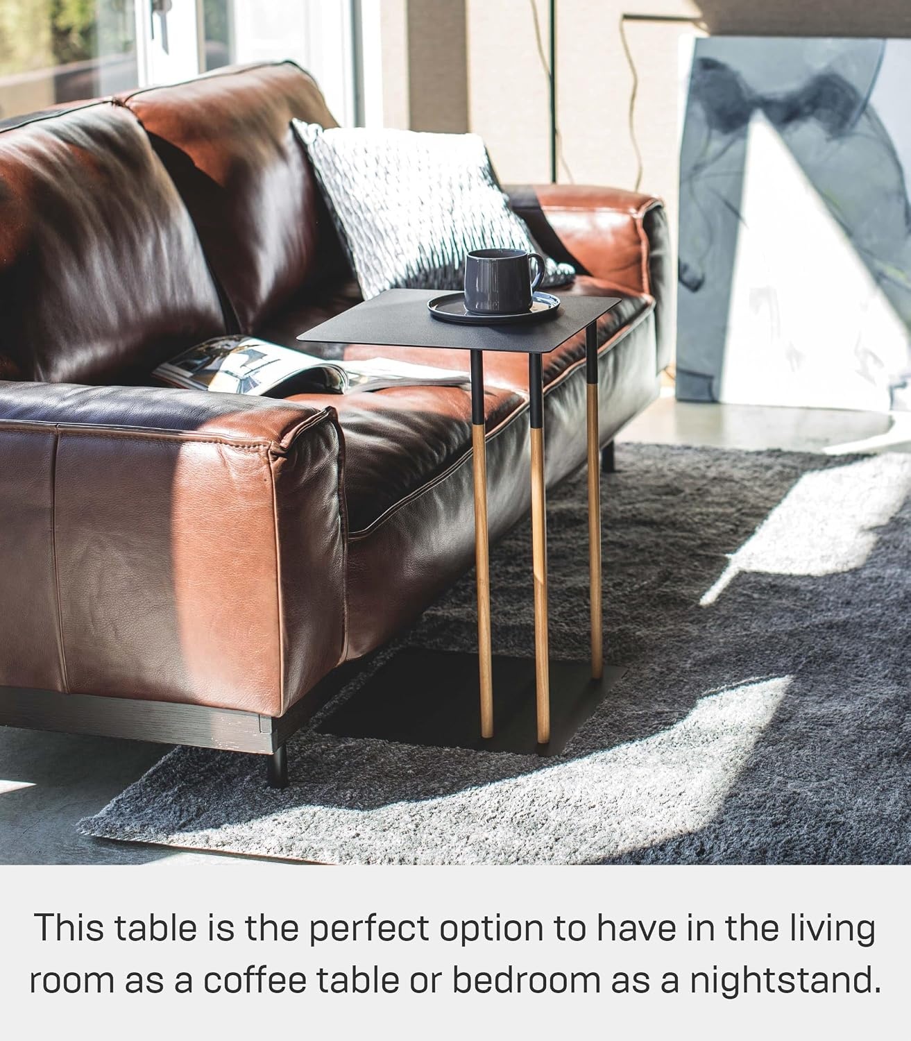 image:imageYAMAZAKI Home Plain Metal and Wood Sliding Sofa C Table End Table Coffee Tray Laptop Desk Modern Bedside Or Living Room Small Accent Table 22 SteelBlack