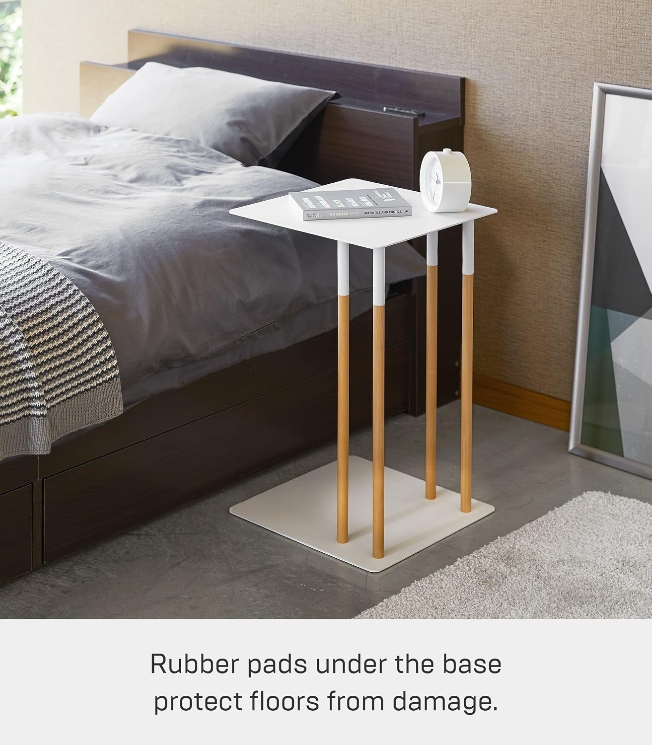 image:imageYAMAZAKI Home Plain Metal and Wood Sliding Sofa C Table End Table Coffee Tray Laptop Desk Modern Bedside Or Living Room Small Accent Table 22 SteelWhite