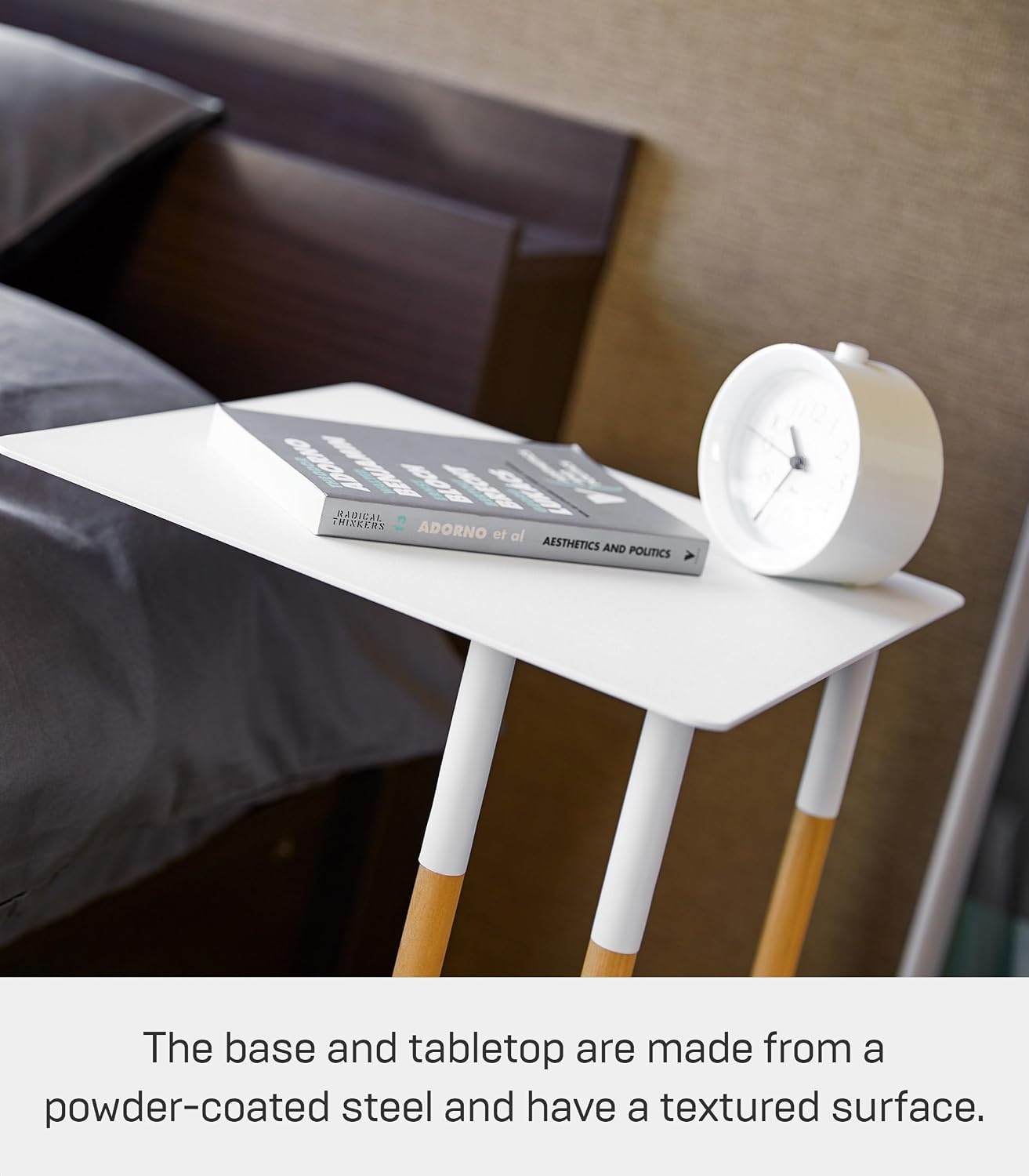 image:imageYAMAZAKI Home Plain Metal and Wood Sliding Sofa C Table End Table Coffee Tray Laptop Desk Modern Bedside Or Living Room Small Accent Table 22 SteelWhite