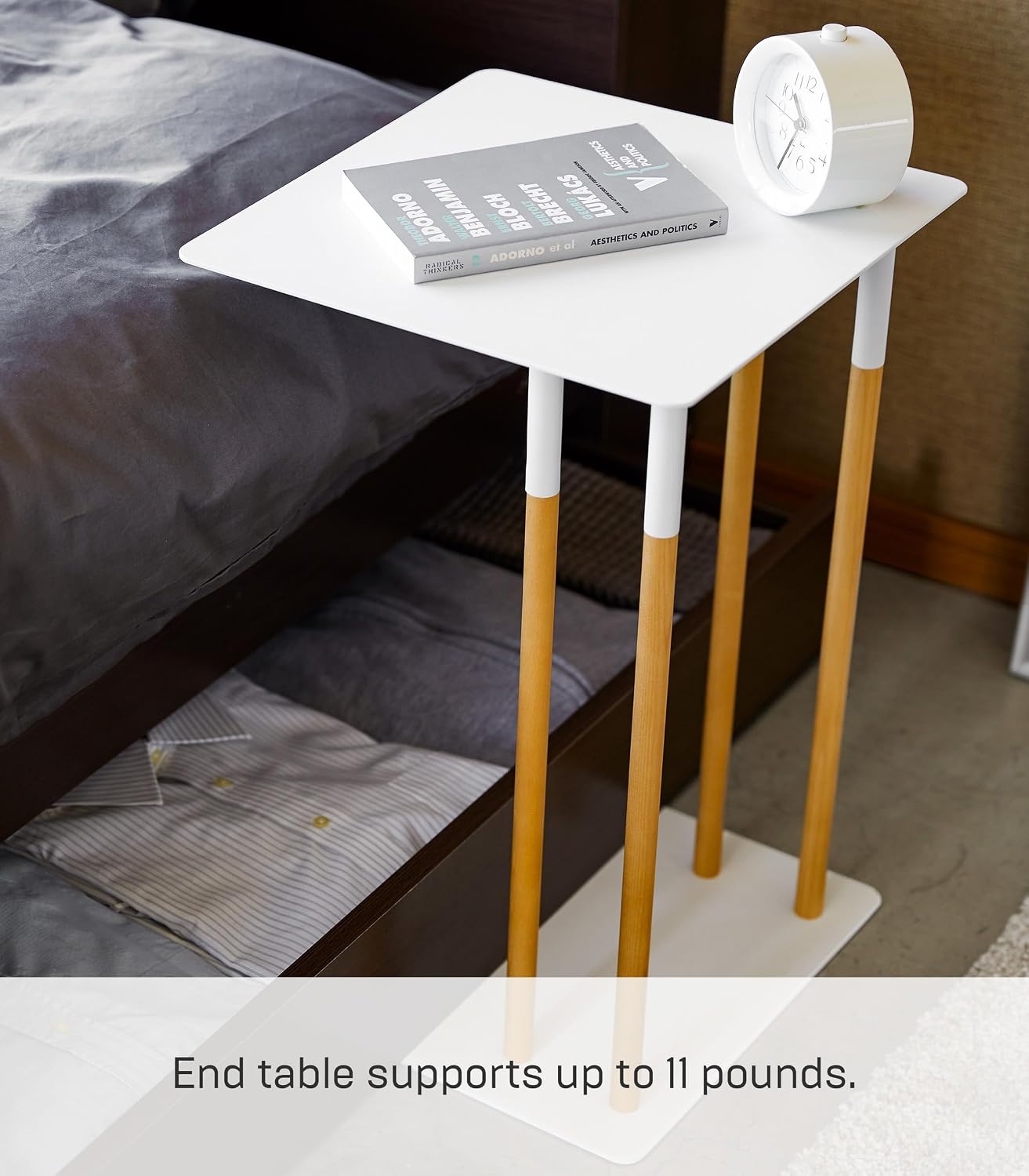 image:imageYAMAZAKI Home Plain Metal and Wood Sliding Sofa C Table End Table Coffee Tray Laptop Desk Modern Bedside Or Living Room Small Accent Table 22 SteelWhite