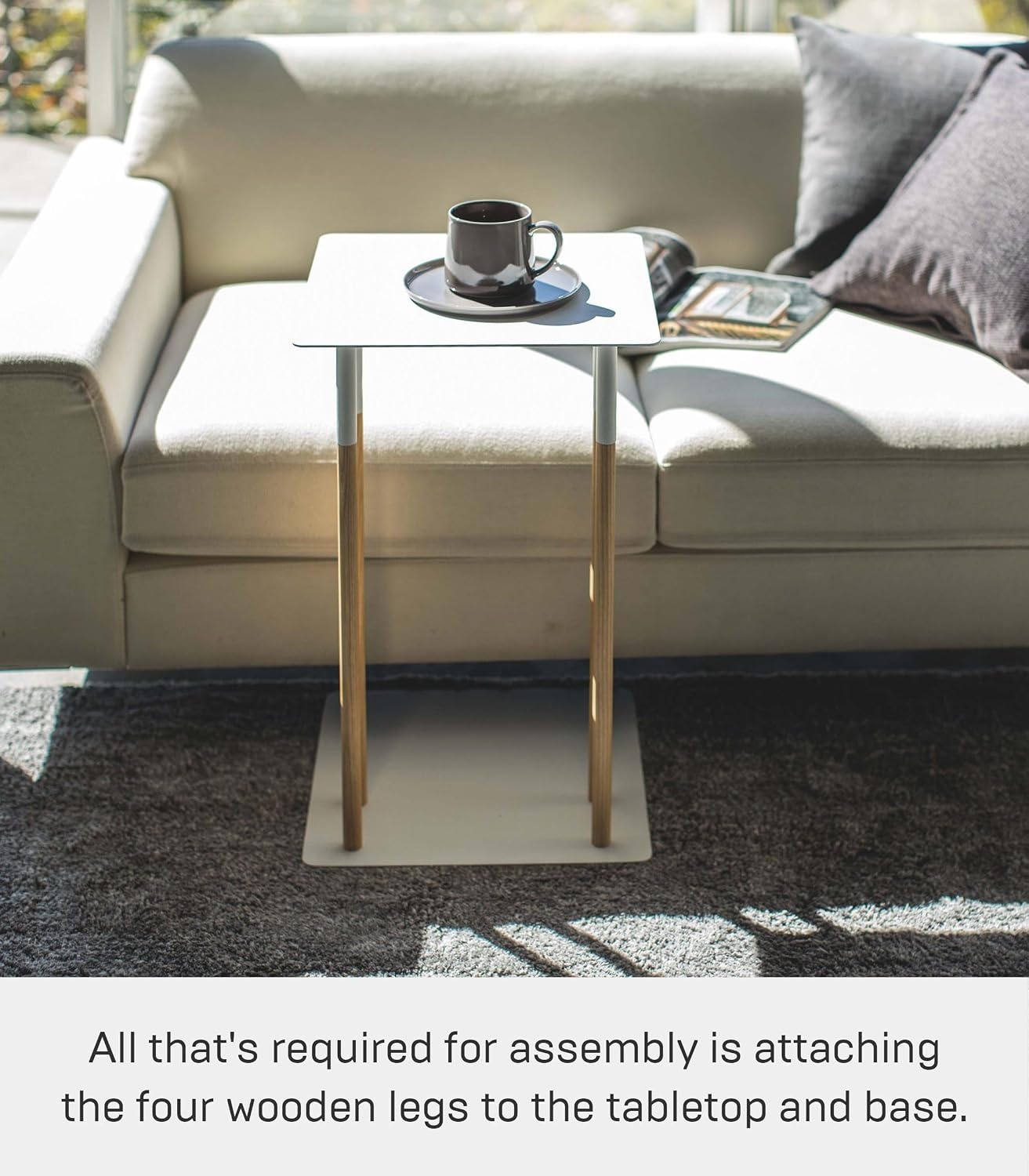 image:imageYAMAZAKI Home Plain Metal and Wood Sliding Sofa C Table End Table Coffee Tray Laptop Desk Modern Bedside Or Living Room Small Accent Table 22 SteelWhite