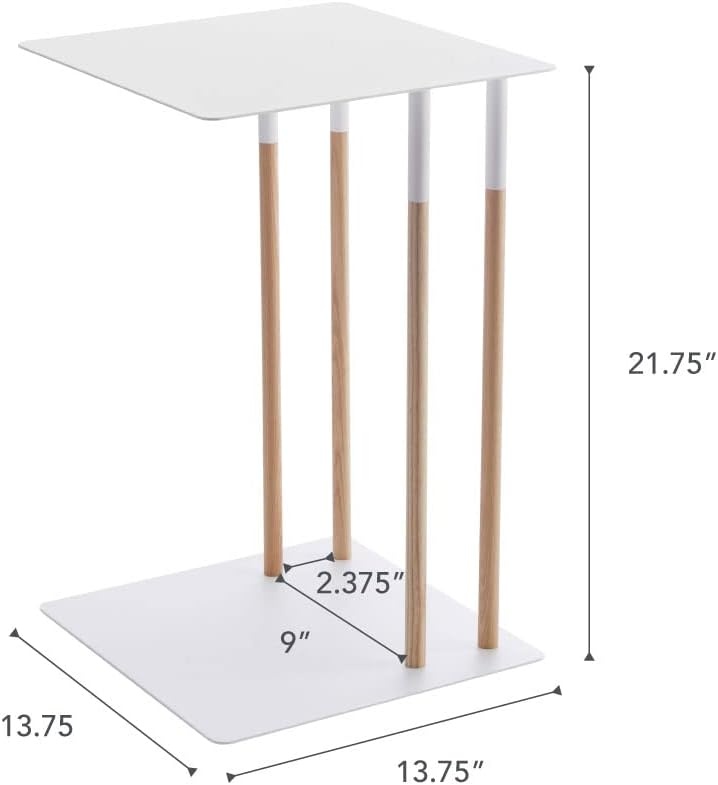 image:imageYAMAZAKI Home Plain Metal and Wood Sliding Sofa C Table End Table Coffee Tray Laptop Desk Modern Bedside Or Living Room Small Accent Table 22 SteelWhite