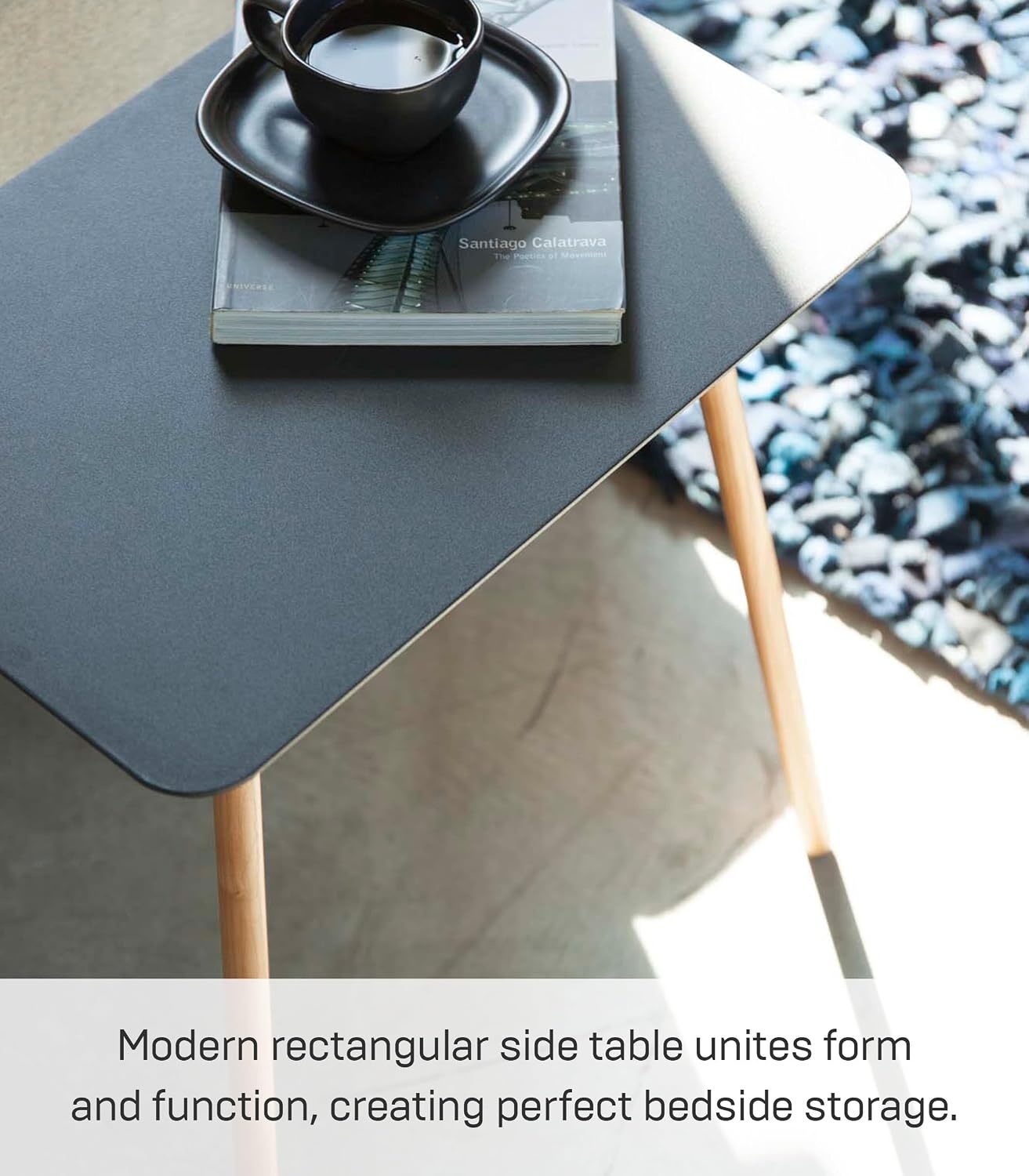 image:imageYAMAZAKI Home Plain Modern Rectangular Space Saving Side Table for Living Room Or Small Bedside Metal and Wood Accent End Table 20 SteelBlack