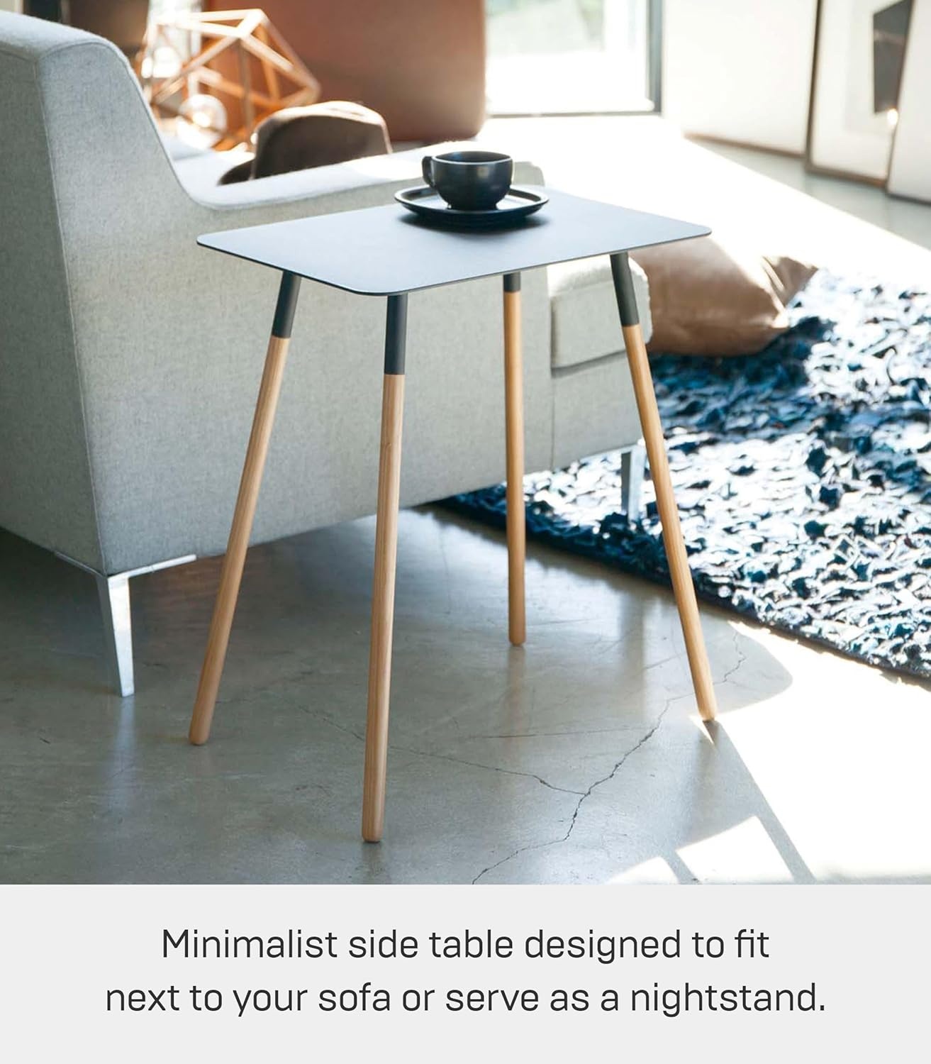 image:imageYAMAZAKI Home Plain Modern Rectangular Space Saving Side Table for Living Room Or Small Bedside Metal and Wood Accent End Table 20 SteelBlack
