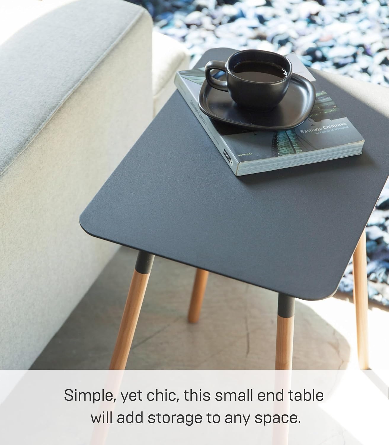 image:imageYAMAZAKI Home Plain Modern Rectangular Space Saving Side Table for Living Room Or Small Bedside Metal and Wood Accent End Table 20 SteelBlack