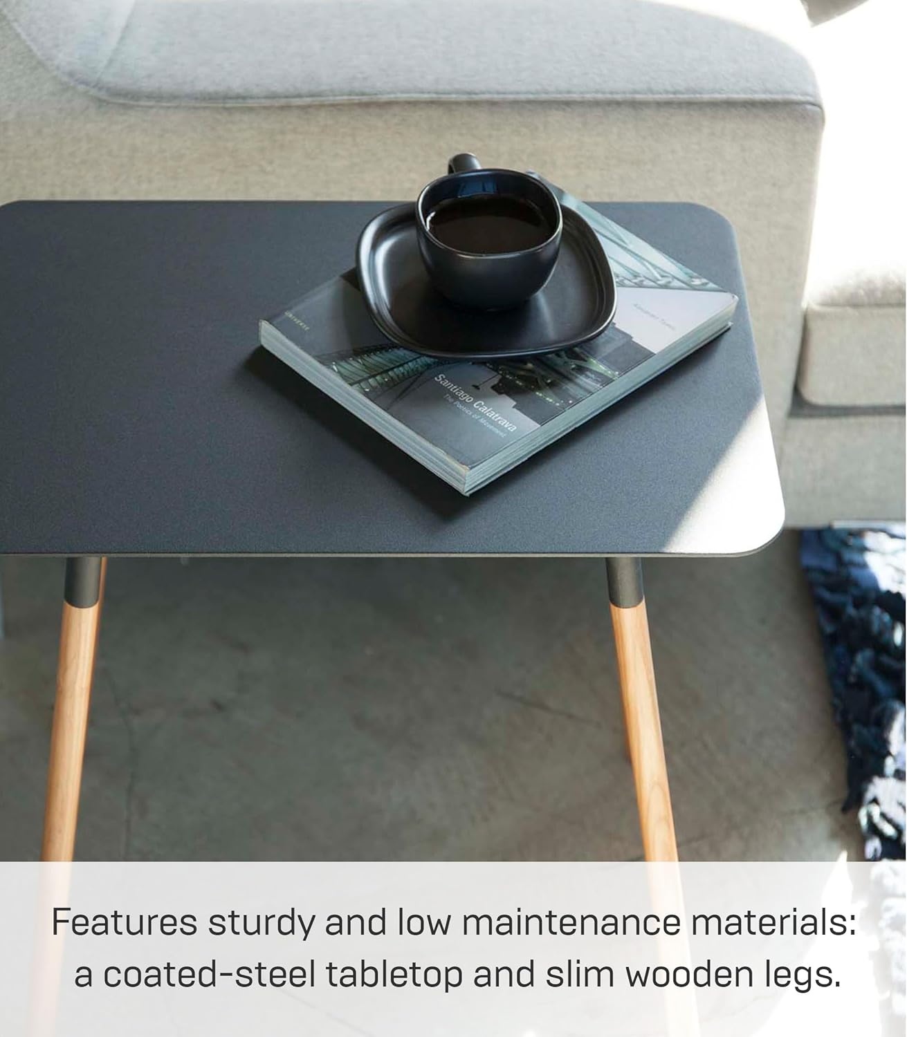 image:imageYAMAZAKI Home Plain Modern Rectangular Space Saving Side Table for Living Room Or Small Bedside Metal and Wood Accent End Table 20 SteelBlack