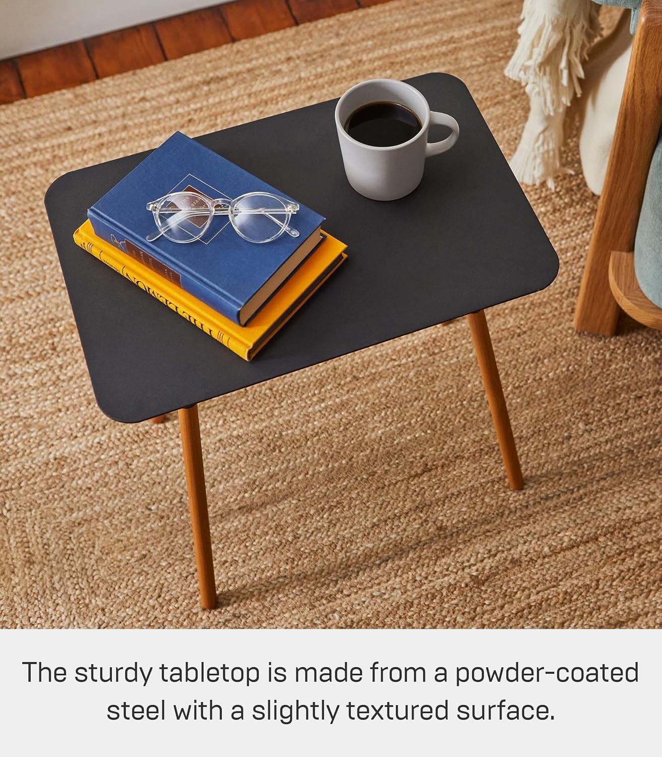 image:imageYAMAZAKI Home Plain Modern Rectangular Space Saving Side Table for Living Room Or Small Bedside Metal and Wood Accent End Table 20 SteelBlack