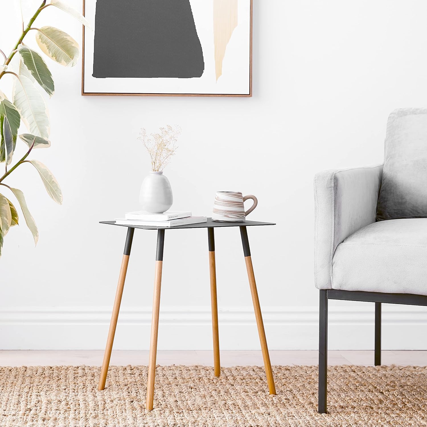 image:imageYAMAZAKI Home Plain Modern Rectangular Space Saving Side Table for Living Room Or Small Bedside Metal and Wood Accent End Table 20 SteelBlack