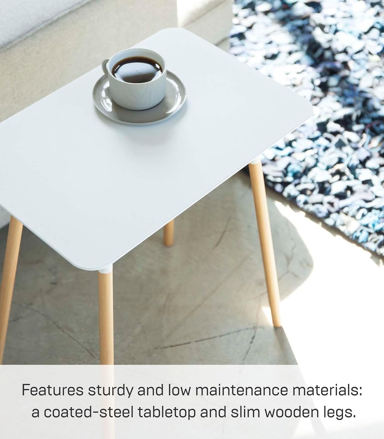 image:imageYAMAZAKI Home Plain Modern Rectangular Space Saving Side Table for Living Room Or Small Bedside Metal and Wood Accent End Table 20 SteelWhite