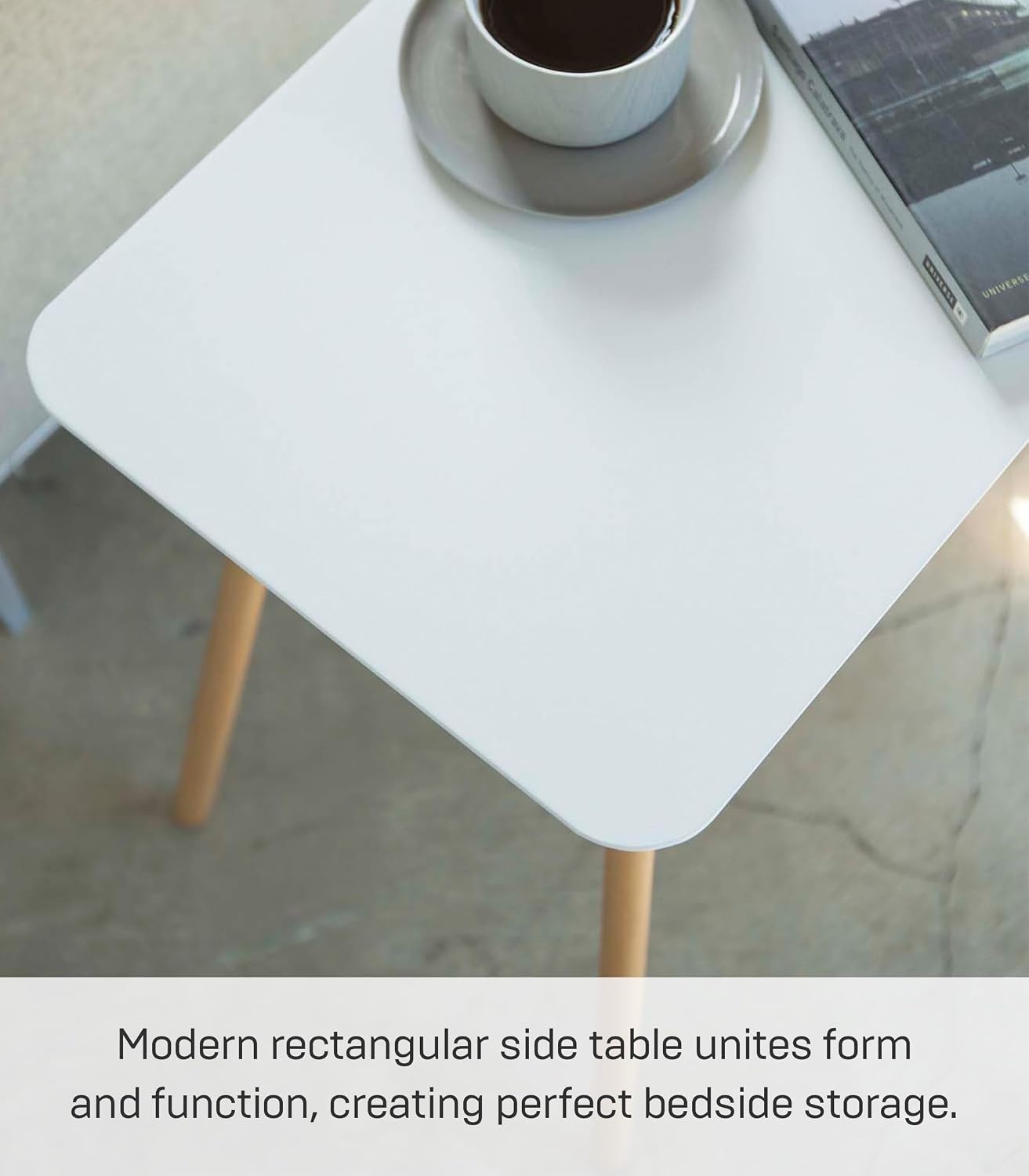 image:imageYAMAZAKI Home Plain Modern Rectangular Space Saving Side Table for Living Room Or Small Bedside Metal and Wood Accent End Table 20 SteelWhite
