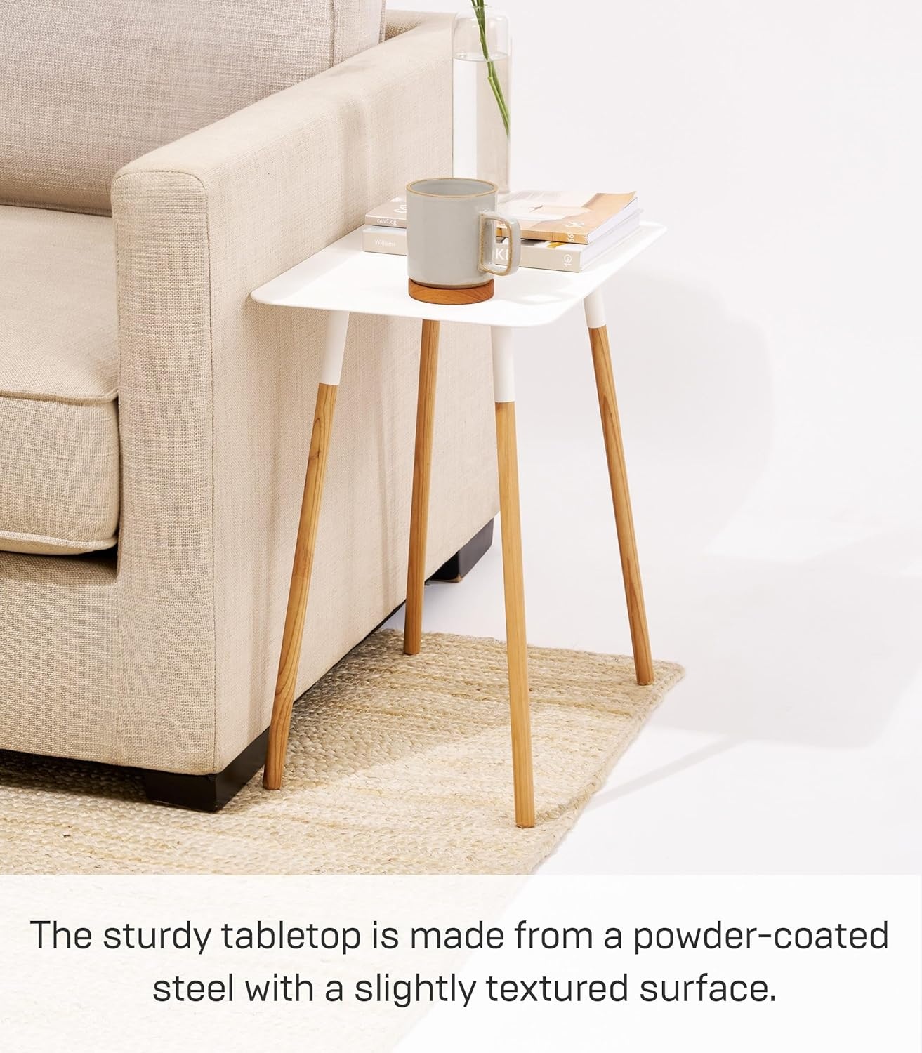 image:imageYAMAZAKI Home Plain Modern Rectangular Space Saving Side Table for Living Room Or Small Bedside Metal and Wood Accent End Table 20 SteelWhite