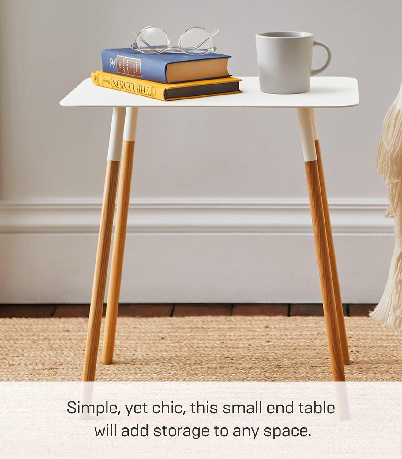 image:imageYAMAZAKI Home Plain Modern Rectangular Space Saving Side Table for Living Room Or Small Bedside Metal and Wood Accent End Table 20 SteelWhite