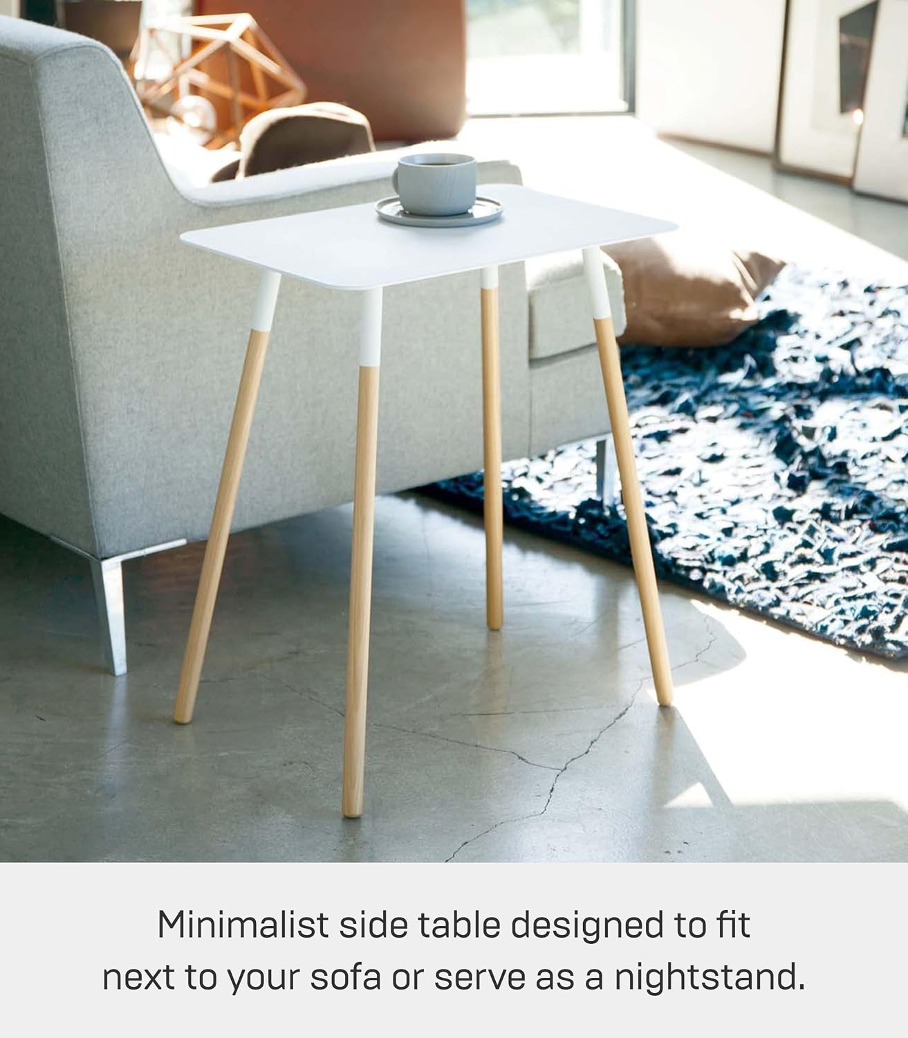 image:imageYAMAZAKI Home Plain Modern Rectangular Space Saving Side Table for Living Room Or Small Bedside Metal and Wood Accent End Table 20 SteelWhite