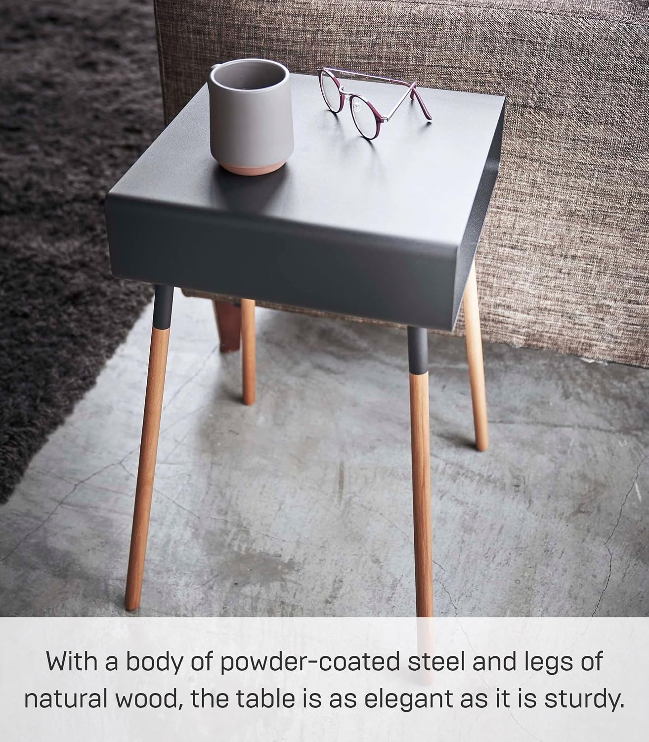 image:imageYAMAZAKI Home Plain Side Table with Open Storage Shelf Rectangular Accent Space Saving Living Room Bedroom Couch End Table Short 14 Steel WoodBlack