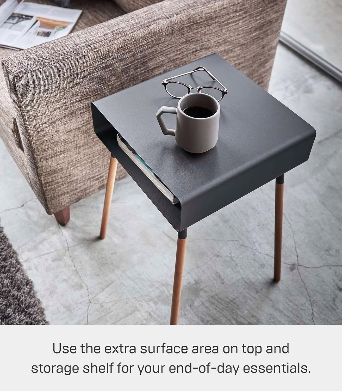 image:imageYAMAZAKI Home Plain Side Table with Open Storage Shelf Rectangular Accent Space Saving Living Room Bedroom Couch End Table Short 14 Steel WoodBlack