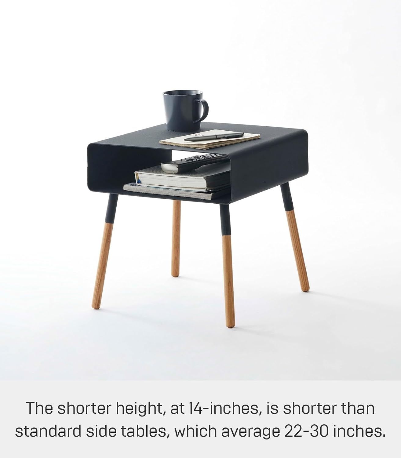 image:imageYAMAZAKI Home Plain Side Table with Open Storage Shelf Rectangular Accent Space Saving Living Room Bedroom Couch End Table Short 14 Steel WoodBlack