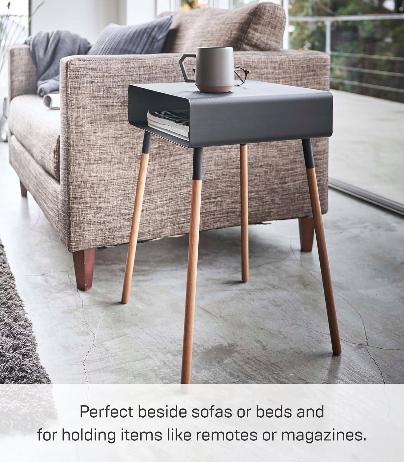 image:imageYAMAZAKI Home Plain Side Table with Open Storage Shelf Rectangular Accent Space Saving Living Room Bedroom Couch End Table Short 14 Steel WoodBlack