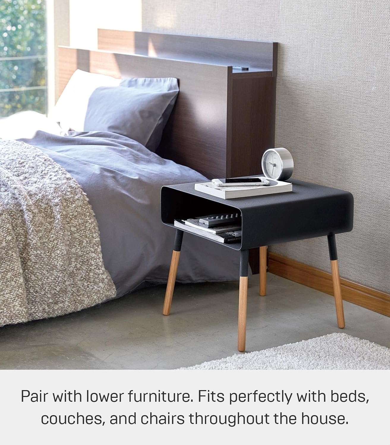 image:imageYAMAZAKI Home Plain Side Table with Open Storage Shelf Rectangular Accent Space Saving Living Room Bedroom Couch End Table Short 14 Steel WoodBlack