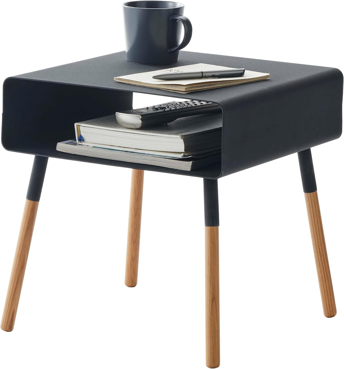 image:imageYAMAZAKI Home Plain Side Table with Open Storage Shelf Rectangular Accent Space Saving Living Room Bedroom Couch End Table Short 14 Steel WoodBlack
