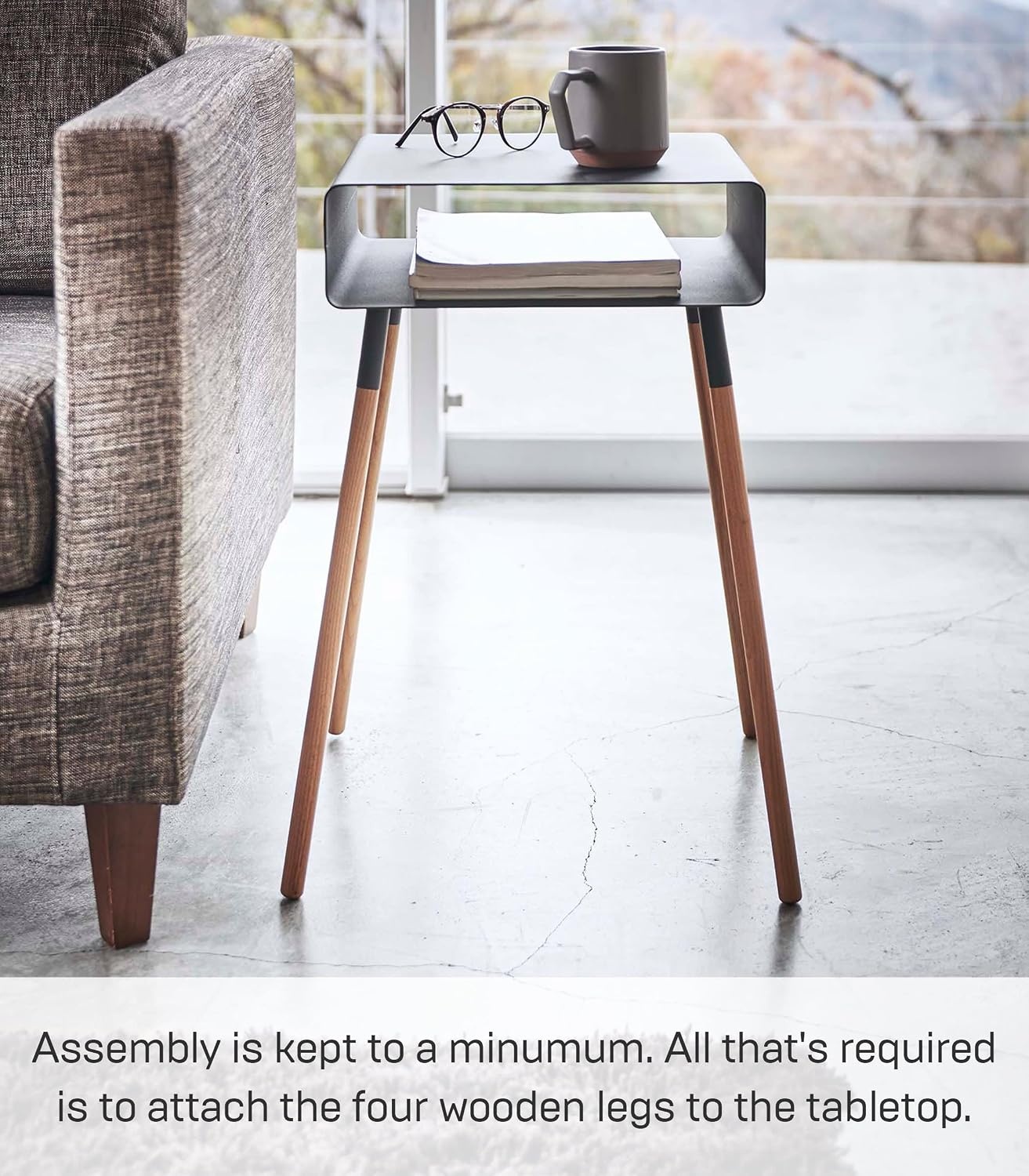 image:imageYAMAZAKI Home Plain Side Table with Open Storage Shelf Rectangular Accent Space Saving Living Room Bedroom Couch End Table Short 14 Steel WoodBlack