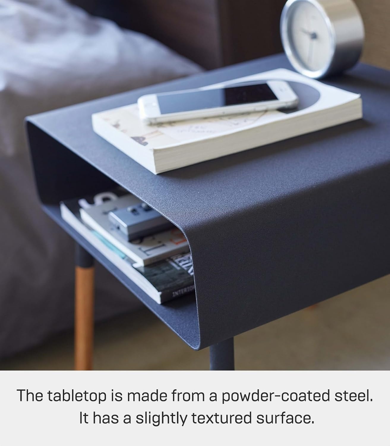 image:imageYAMAZAKI Home Plain Side Table with Open Storage Shelf Rectangular Accent Space Saving Living Room Bedroom Couch End Table Short 14 Steel WoodBlack