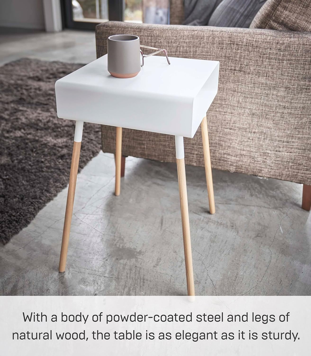 image:imageYAMAZAKI Home Plain Side Table with Open Storage Shelf Rectangular Accent Space Saving Living Room Bedroom Couch End Table Short 14 Steel WoodWhite