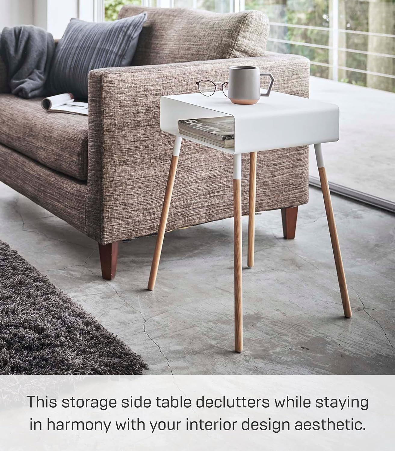 image:imageYAMAZAKI Home Plain Side Table with Open Storage Shelf Rectangular Accent Space Saving Living Room Bedroom Couch End Table Short 14 Steel WoodWhite