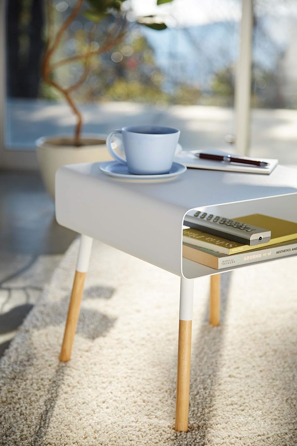 image:imageYAMAZAKI Home Plain Side Table with Open Storage Shelf Rectangular Accent Space Saving Living Room Bedroom Couch End Table Short 14 Steel WoodWhite
