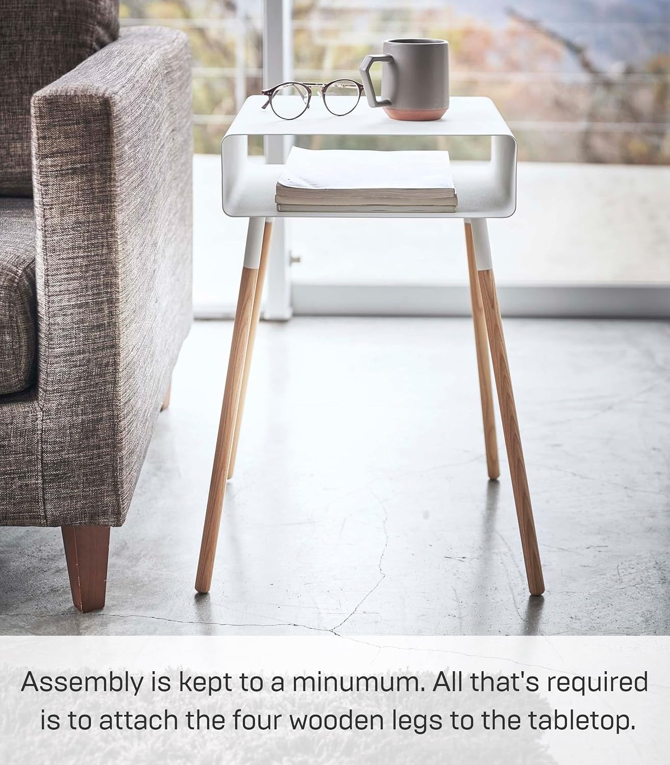 image:imageYAMAZAKI Home Plain Side Table with Open Storage Shelf Rectangular Accent Space Saving Living Room Bedroom Couch End Table Short 14 Steel WoodWhite