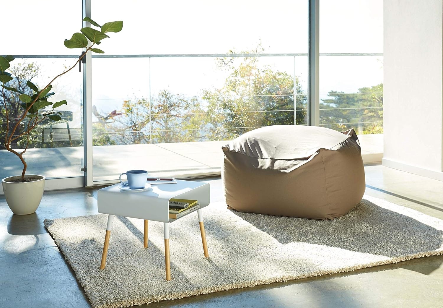 image:imageYAMAZAKI Home Plain Side Table with Open Storage Shelf Rectangular Accent Space Saving Living Room Bedroom Couch End Table Short 14 Steel WoodWhite