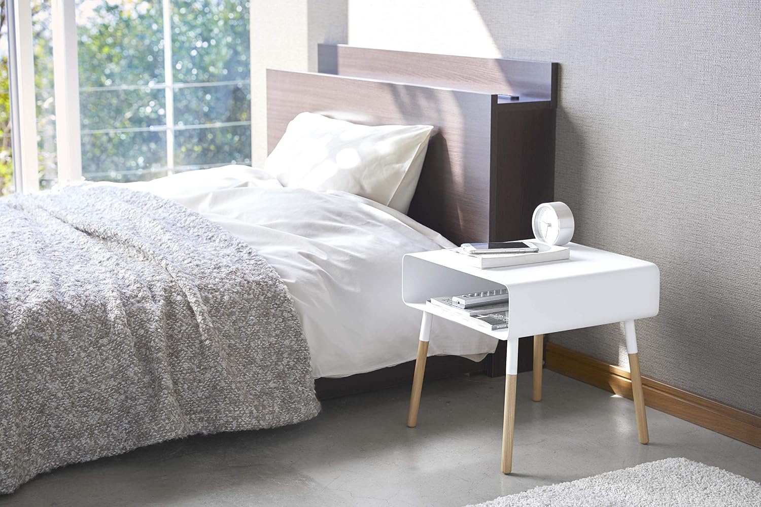 image:imageYAMAZAKI Home Plain Side Table with Open Storage Shelf Rectangular Accent Space Saving Living Room Bedroom Couch End Table Short 14 Steel WoodWhite