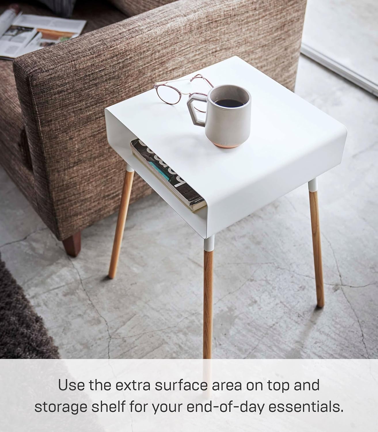 image:imageYAMAZAKI Home Plain Side Table with Open Storage Shelf Rectangular Accent Space Saving Living Room Bedroom Couch End Table Short 14 Steel WoodWhite