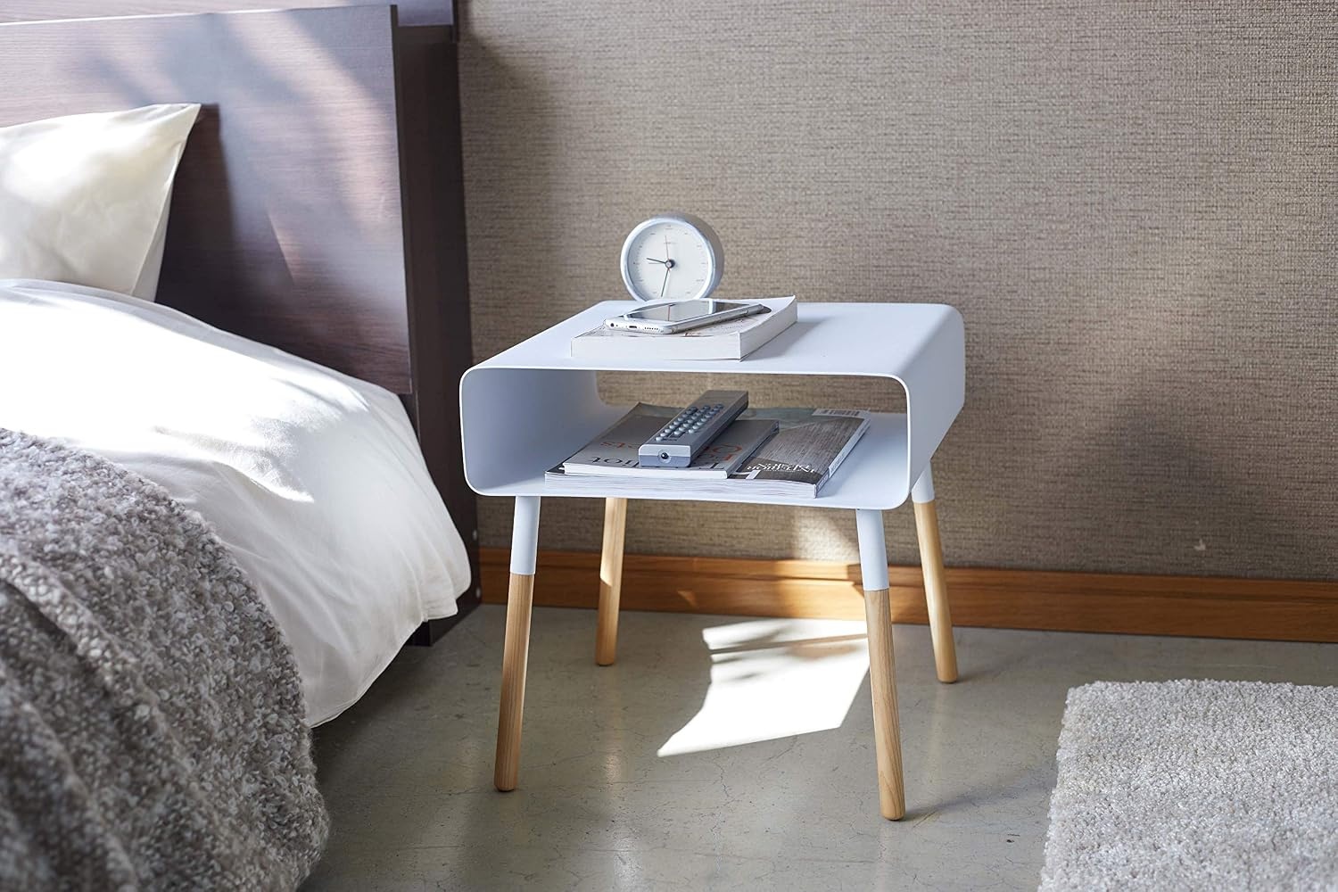 image:imageYAMAZAKI Home Plain Side Table with Open Storage Shelf Rectangular Accent Space Saving Living Room Bedroom Couch End Table Short 14 Steel WoodWhite