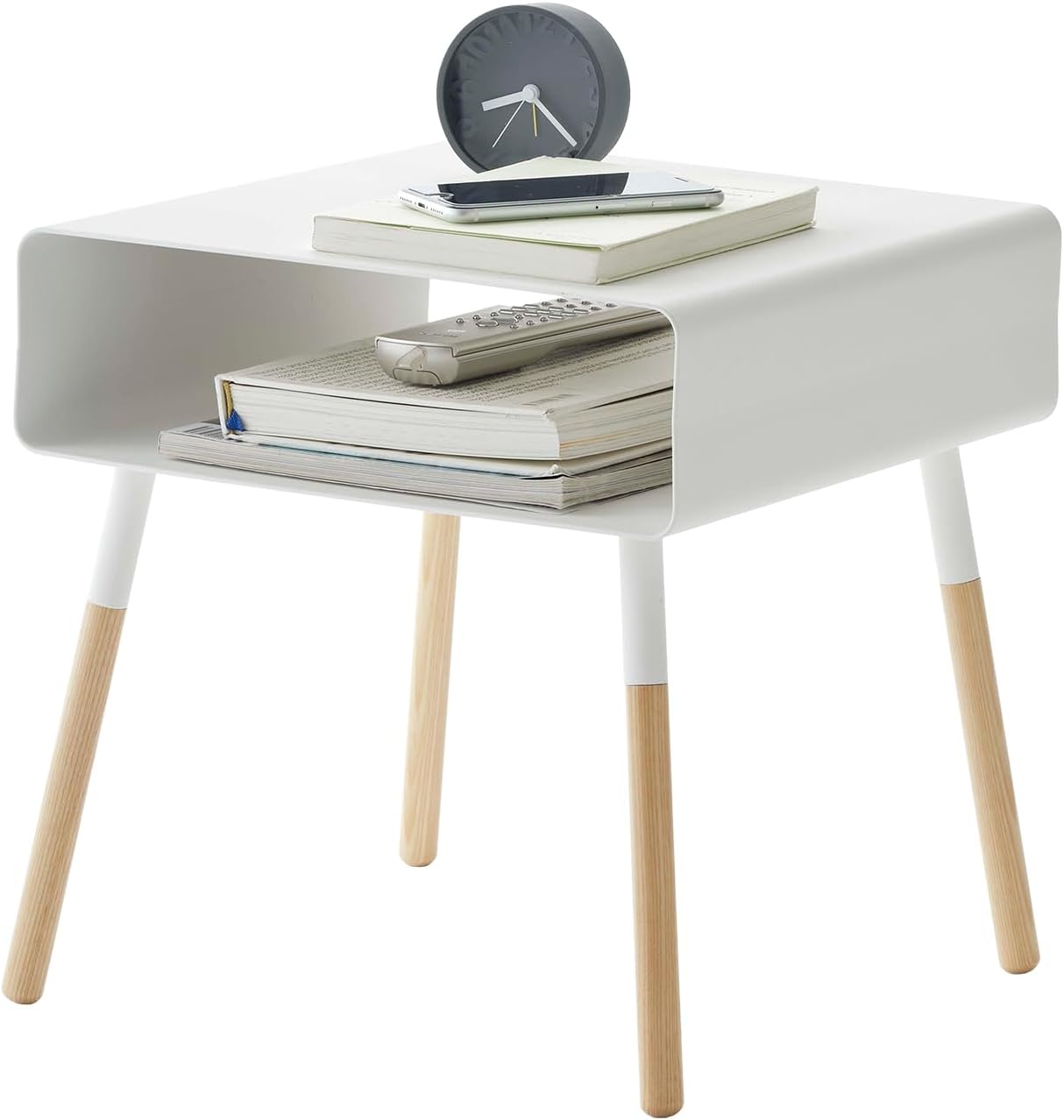 image:imageYAMAZAKI Home Plain Side Table with Open Storage Shelf Rectangular Accent Space Saving Living Room Bedroom Couch End Table Short 14 Steel WoodWhite