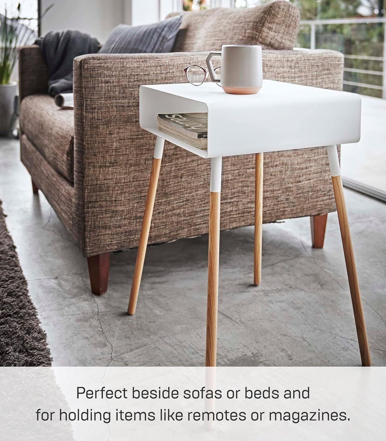 image:imageYAMAZAKI Home Plain Side Table with Open Storage Shelf Rectangular Accent Space Saving Living Room Bedroom Couch End Table Short 14 Steel WoodWhite