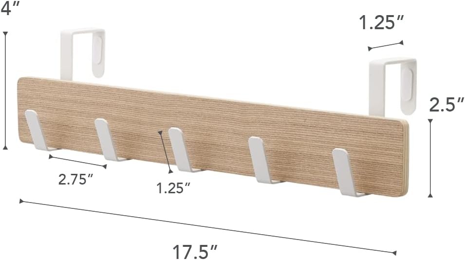 image:imageYAMAZAKI Home Ply Over The Door Hooks Hanging Coat Rack Wood OverTheDoor Minimal Assembly ReqAsh