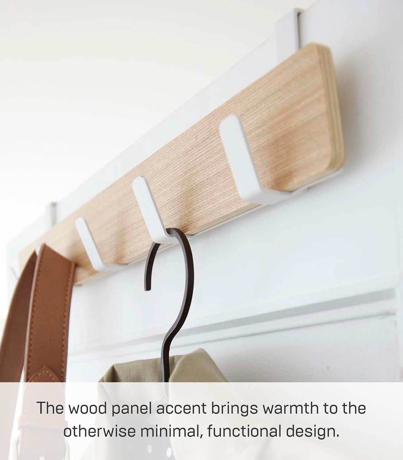 image:imageYAMAZAKI Home Ply Over The Door Hooks Hanging Coat Rack Wood OverTheDoor Minimal Assembly ReqAsh
