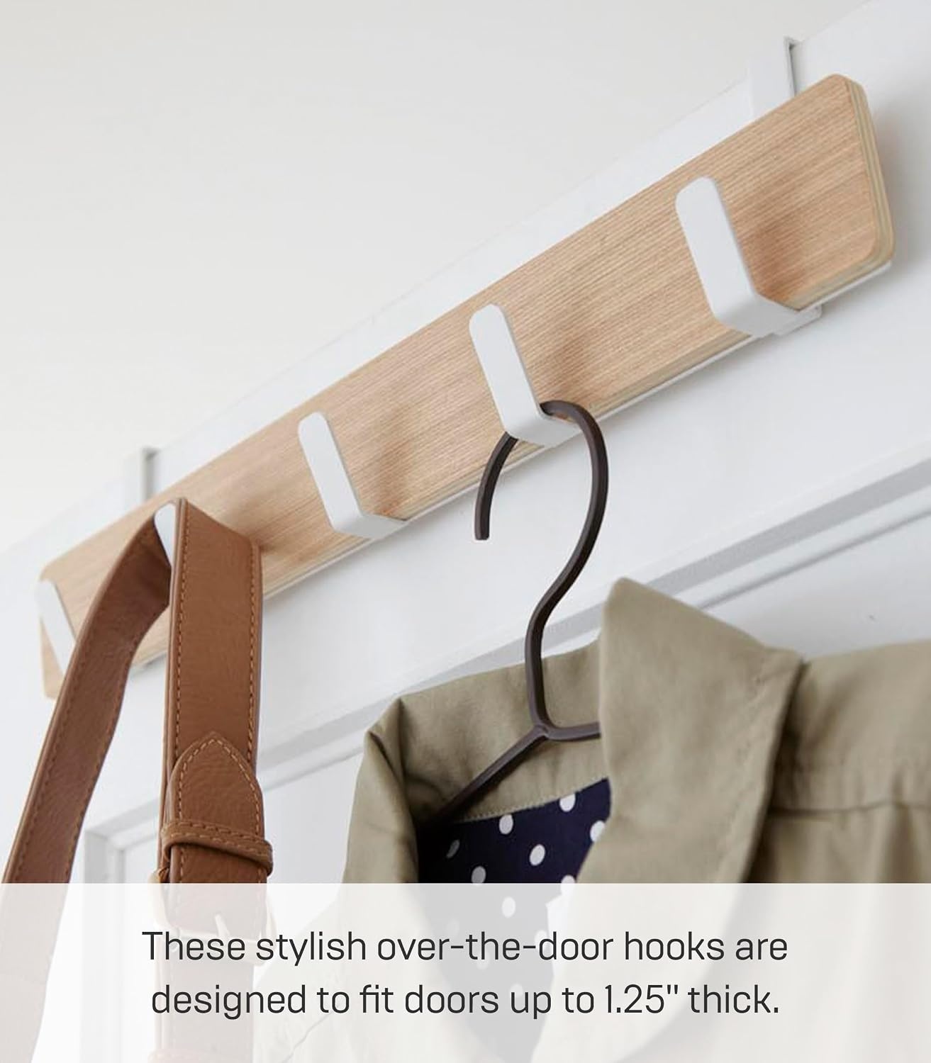 image:imageYAMAZAKI Home Ply Over The Door Hooks Hanging Coat Rack Wood OverTheDoor Minimal Assembly ReqAsh