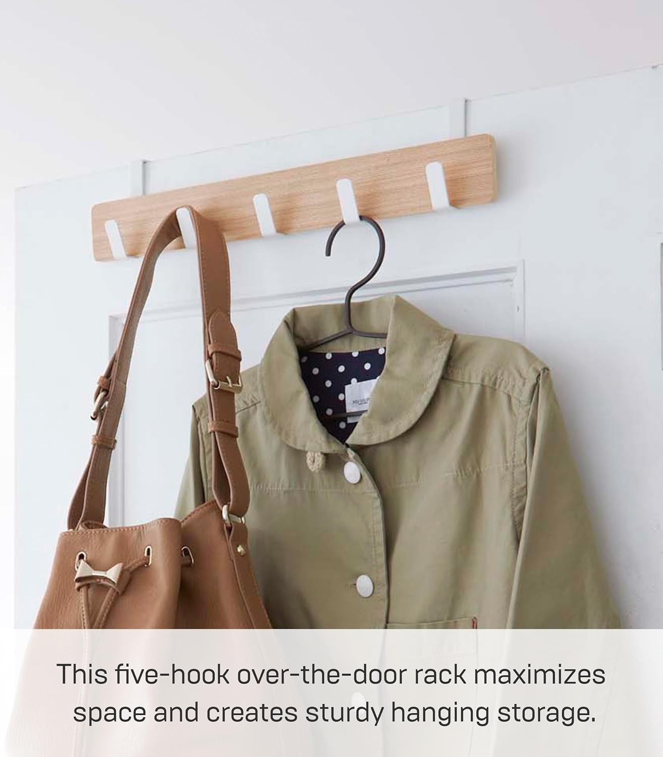 image:imageYAMAZAKI Home Ply Over The Door Hooks Hanging Coat Rack Wood OverTheDoor Minimal Assembly ReqAsh