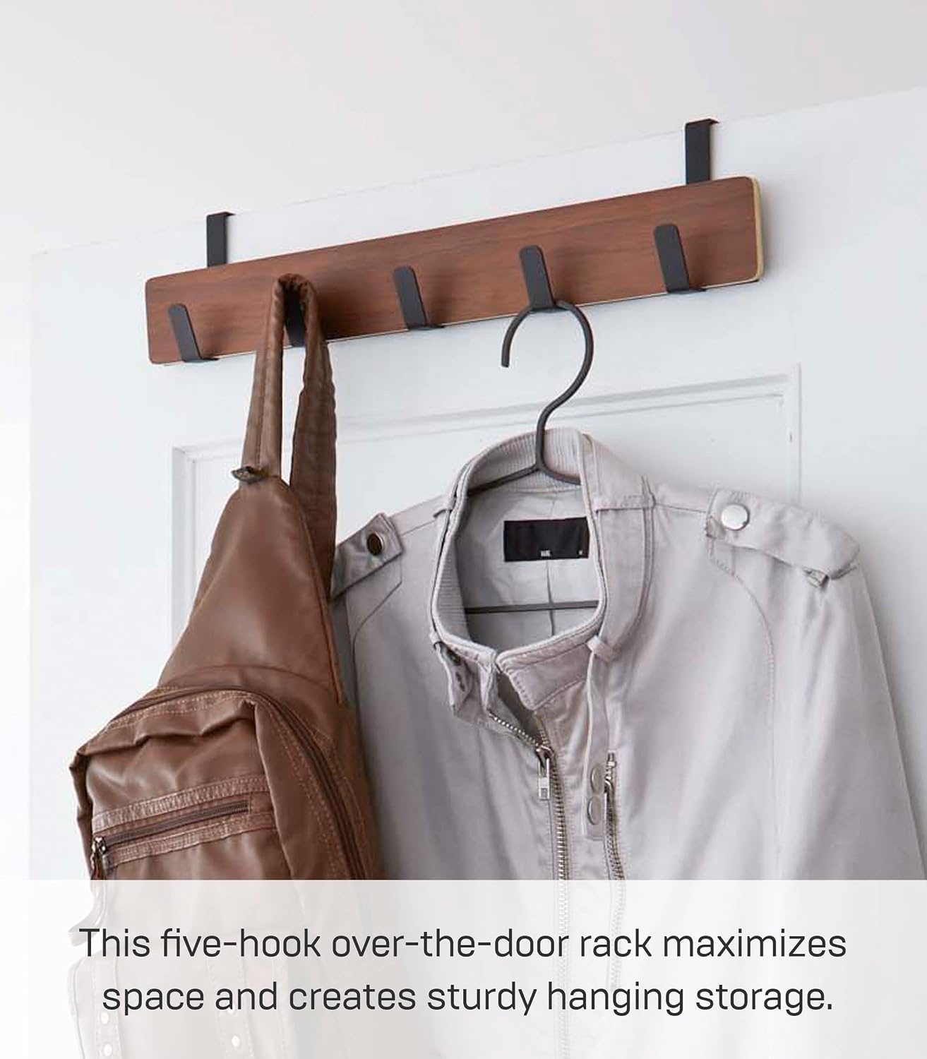 image:imageYAMAZAKI Home Ply Over The Door Hooks Hanging Coat Rack Wood OverTheDoor Minimal Assembly ReqWalnut