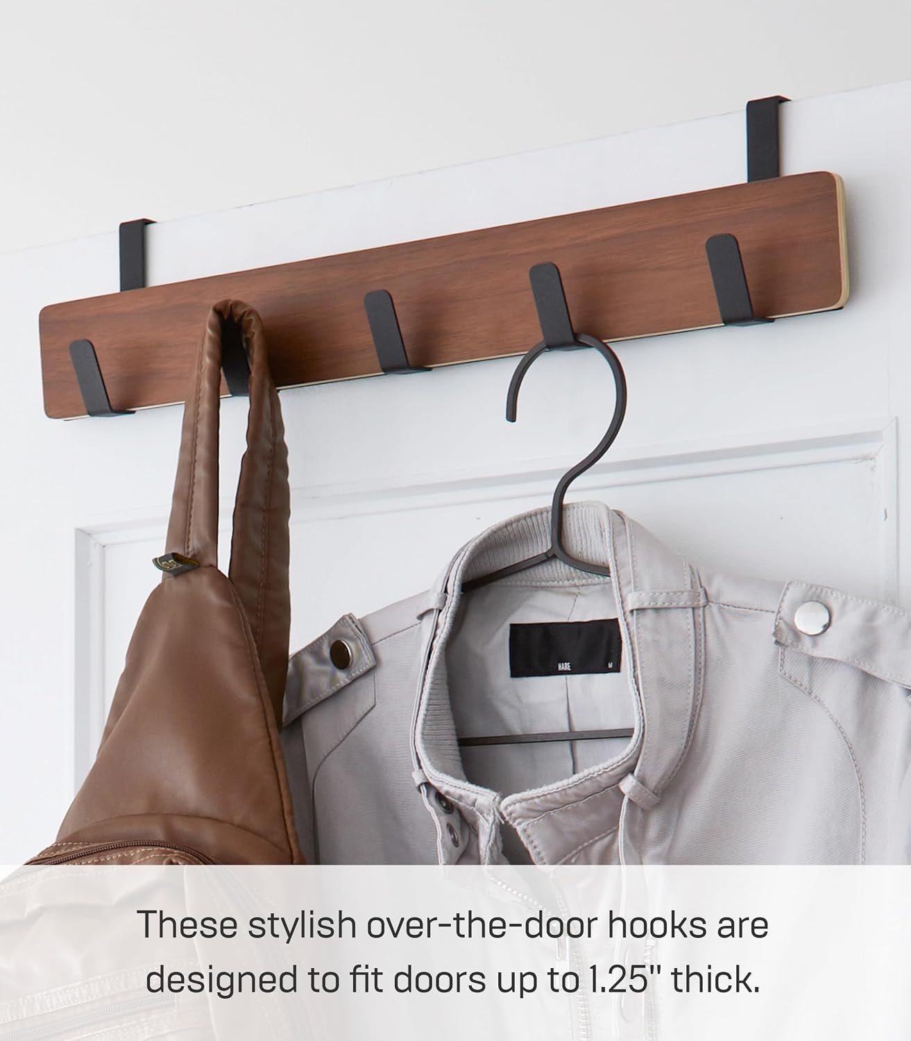 image:imageYAMAZAKI Home Ply Over The Door Hooks Hanging Coat Rack Wood OverTheDoor Minimal Assembly ReqWalnut