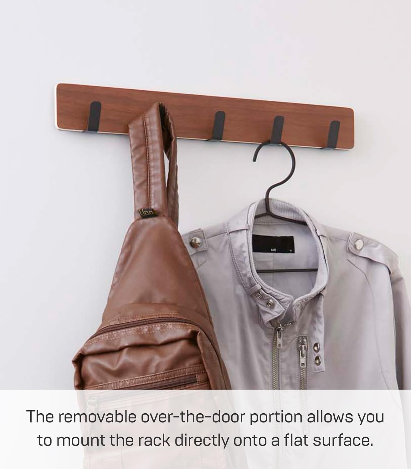 image:imageYAMAZAKI Home Ply Over The Door Hooks Hanging Coat Rack Wood OverTheDoor Minimal Assembly ReqWalnut