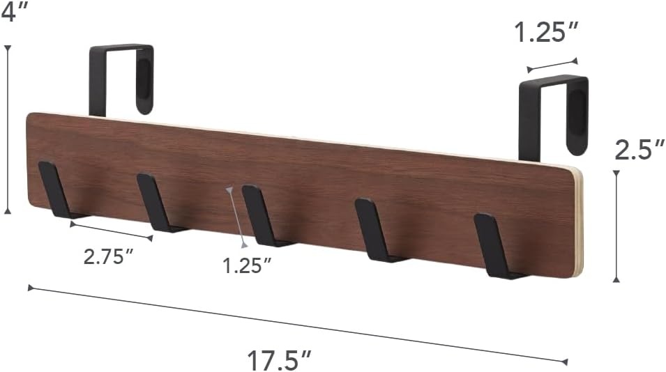 image:imageYAMAZAKI Home Ply Over The Door Hooks Hanging Coat Rack Wood OverTheDoor Minimal Assembly ReqWalnut
